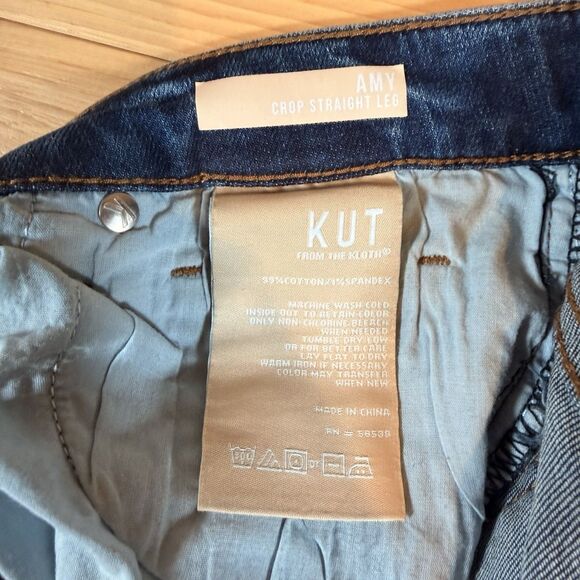 KUT From The Kloth Jeans Womens 10 Blue Amy Crop Straight Leg Raw Hem Light Wash - Picture 4 of 7